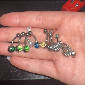 Assorted Stainless Steel Belly Button Rings with Colorful Emoji Tops